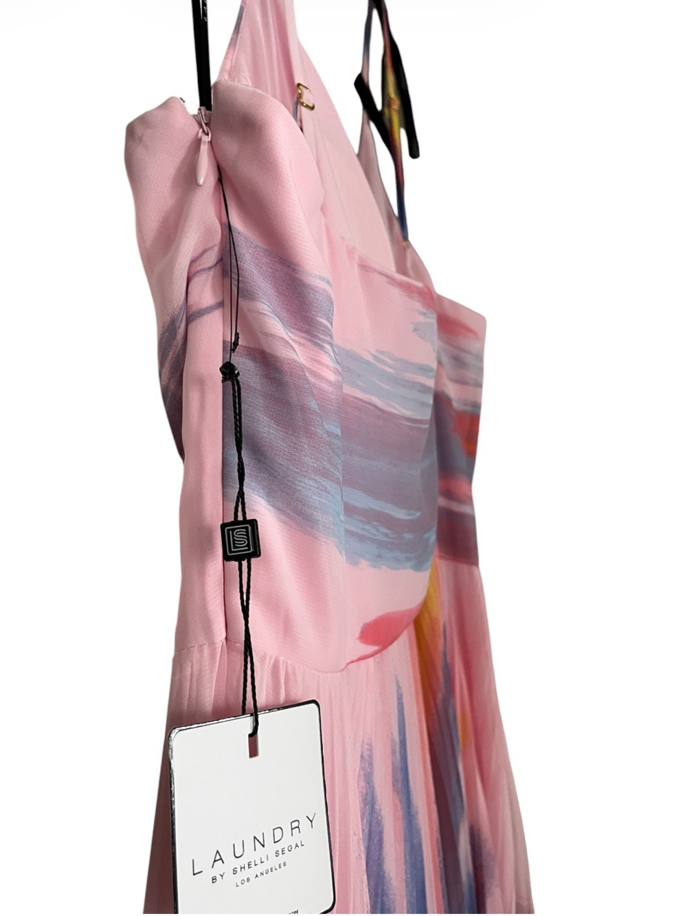 NWT Laundry by Shelli Segal Watercolor Pleated Chiffon Maxi Dress - Picture 3 of 4